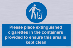 Please place extinguished cigarettes in the containers provided to ensure this area is kept clean